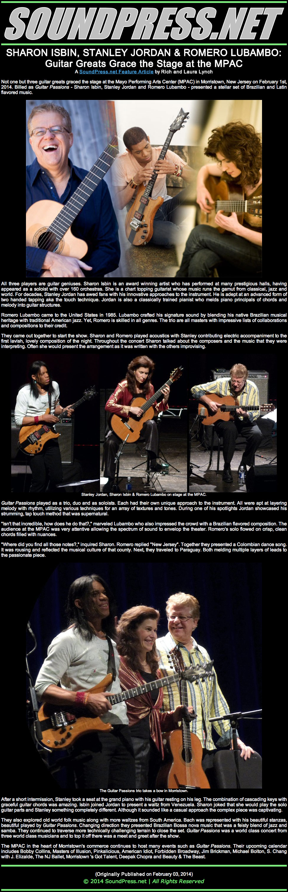 SHARON ISBIN, STANLEY JORDAN & ROMERO LUBAMBO: Guitar Greats Grace the Stage at the MPAC
