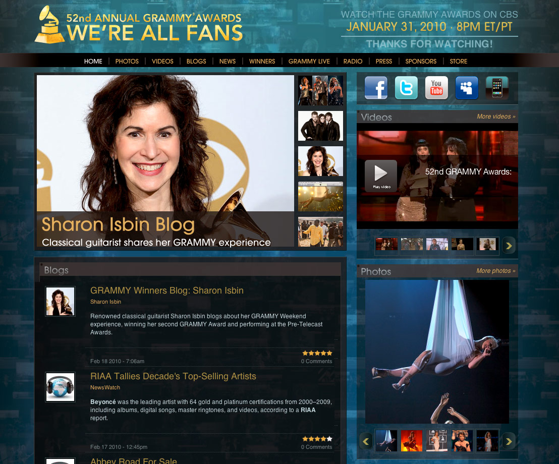 Grammy.com Homepage Featuring Sharon Isbin